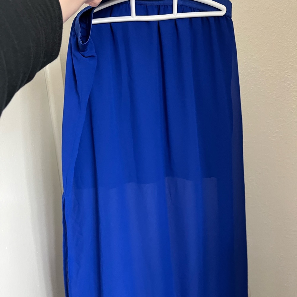 Blue mini skirt with a see through long cover - opened on both of the sides